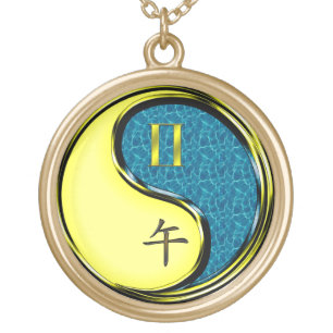 Gemini & Water Horse Gold Plated Necklace