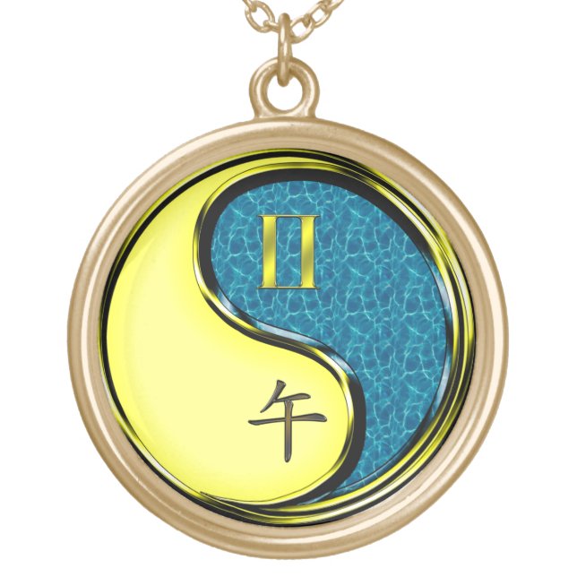 Gemini & Water Horse Gold Plated Necklace (Front)