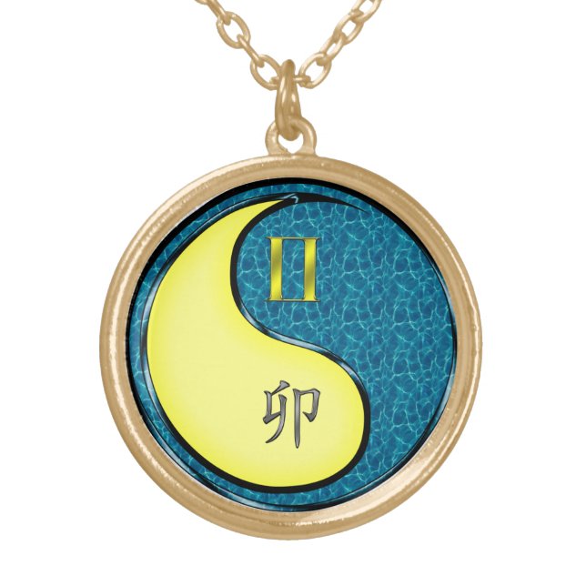 Gemini & Water Rabbit Gold Plated Necklace (Front)