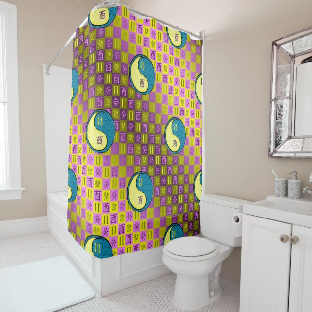 Gemini & Water Rooster Shower Curtain (In Situ)