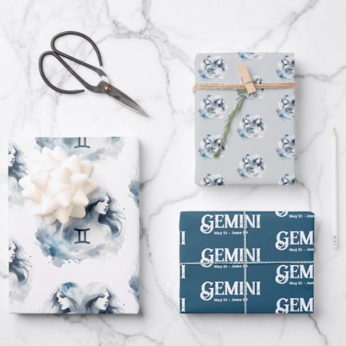 Gemini Watercolor Bull Zodiac Theme Birthday Party Wrapping Paper Sheets