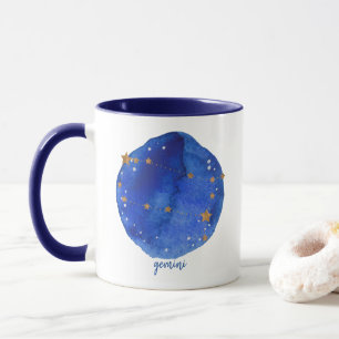 Gemini Watercolor Night Sky Constellation Zodiac Mug