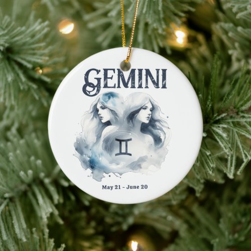 Gemini Watercolor Zodiac Sign Birthday Ceramic Ornament