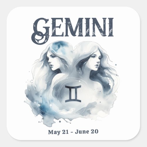 Gemini Watercolor Zodiac Sign Custom Birthday Square Sticker