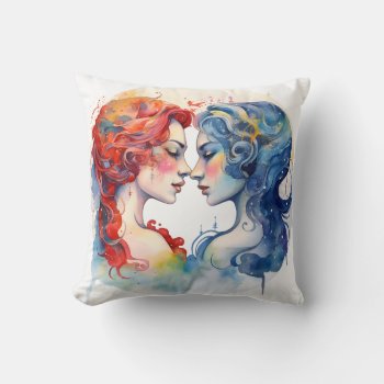 Gemini Watercolor Zodiac Sign Throw Pillow by HappyThoughtsShop at Zazzle