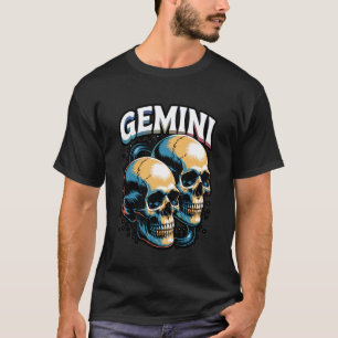 Gemini Witchcraft Zodiac Signs Art Skull Constella T-Shirt