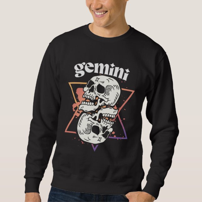 Gemini Witchcraft Zodiac Signs Skull Constellation Sweatshirt (Front)