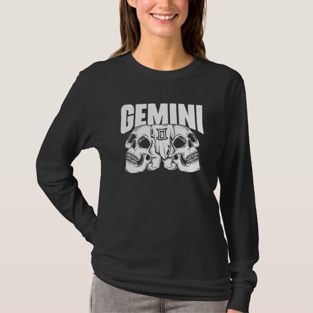 Gemini Witchcraft Zodiac Signs Skull Constellation T-Shirt (Front)
