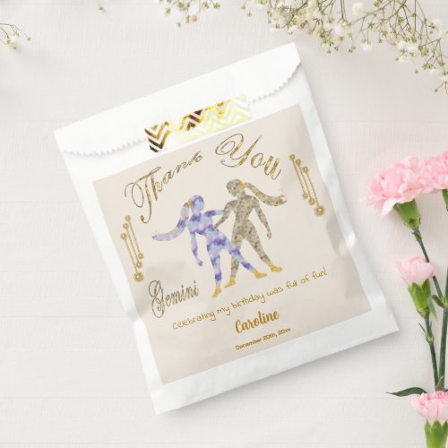 Gemini with Glitter Gold  Pearls Thank You Favor Bag