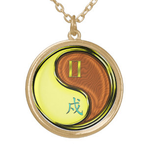 Gemini & Wood Dog Gold Plated Necklace