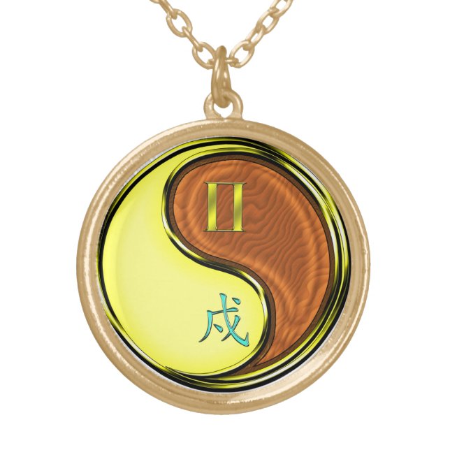 Gemini & Wood Dog Gold Plated Necklace (Front)