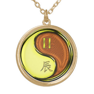 Gemini & Wood Dragon Gold Plated Necklace