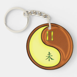 Gemini & Wood Goat Keychain