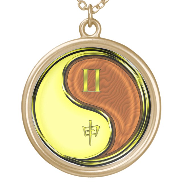 Gemini & Wood Monkey Gold Plated Necklace (Front)