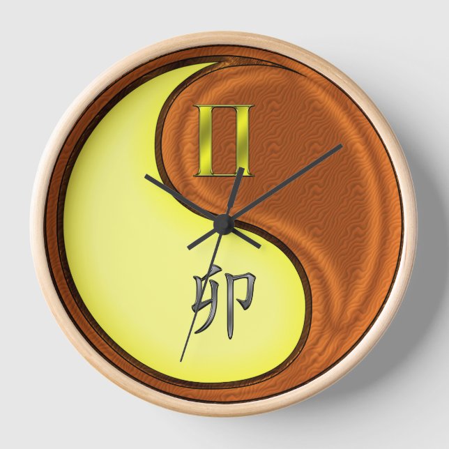 Gemini & Wood Rabbit Clock (Front)