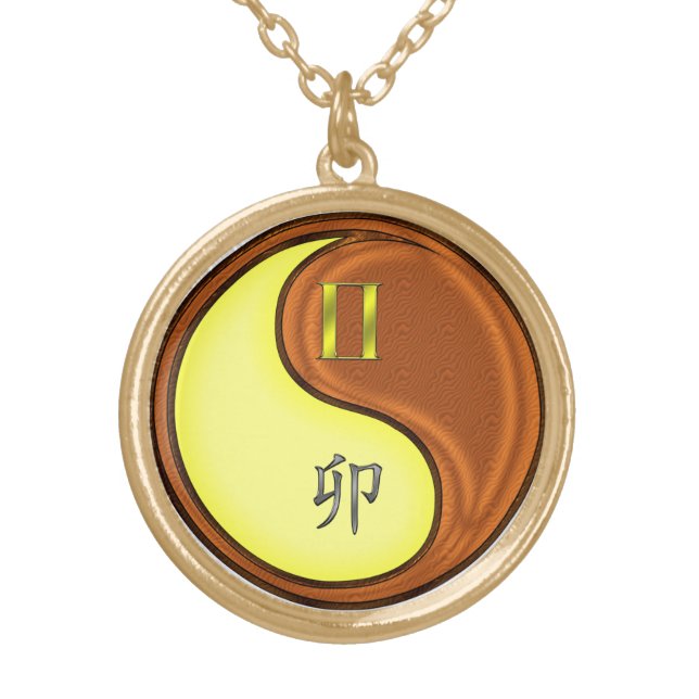 Gemini & Wood Rabbit Gold Plated Necklace (Front)