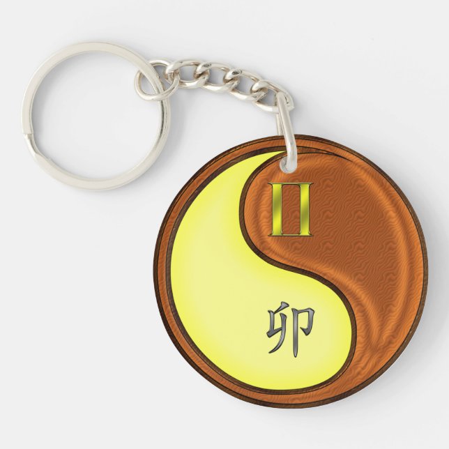 Gemini & Wood Rabbit Keychain (Front)