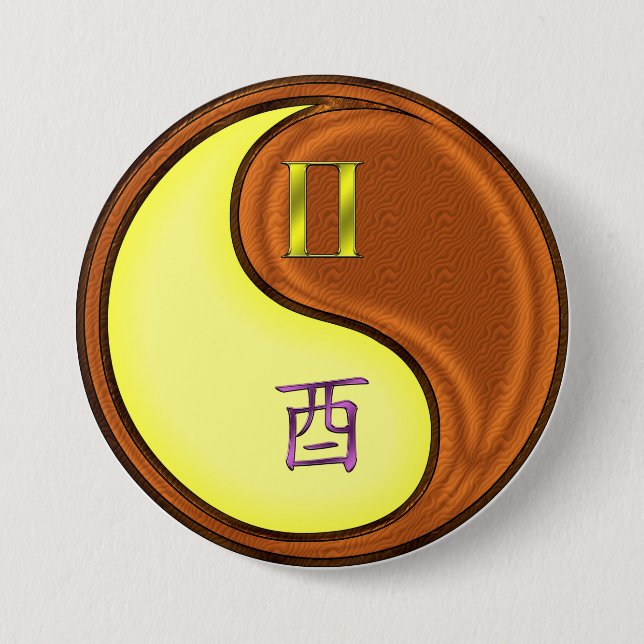 Gemini & Wood Rooster Button (Front)