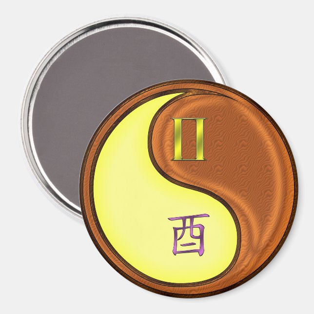 Gemini & Wood Rooster Magnet (Front/Back)