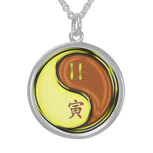 Gemini & Wood Tiger Sterling Silver Necklace