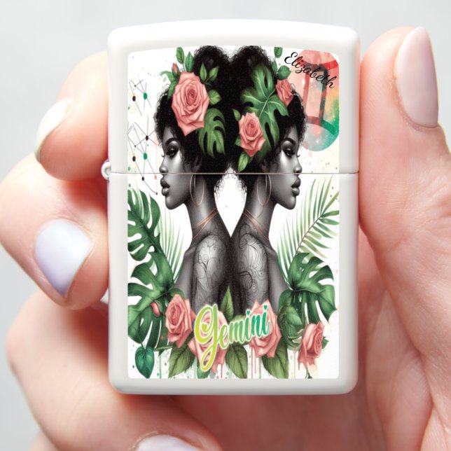 Gemini Zippo: Dual Floral Portrait Gift Zippo Lighter (In Hand)