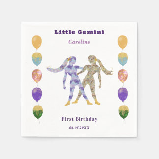 Gemini Zodiac 1st Birthday Balloons & Artistic Napkins