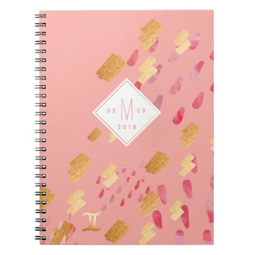 Gemini Zodiac Abstract Pink Rose  Gold Notebook