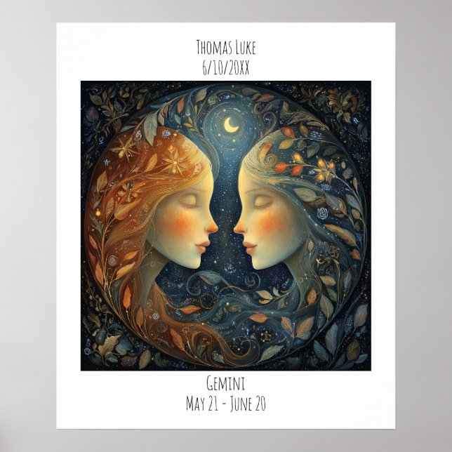 Gemini Zodiac Astrology Name & Birthday Poster (Front)
