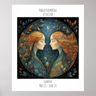 Gemini Zodiac Astrology Name & Birthday Poster