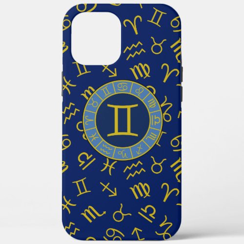 Gemini ZodiacAstrology Symbols Pattern GoldBlues iPhone 12 Pro Max Case