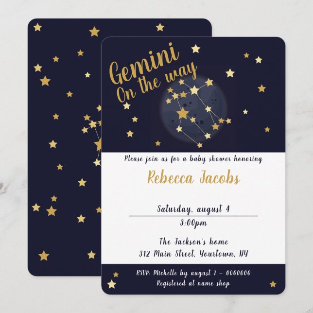 Gemini zodiac Baby Shower Invitation (Front/Back)