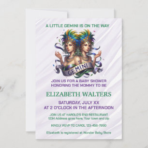 Gemini Zodiac Baby Shower Lavender and Green Invitation