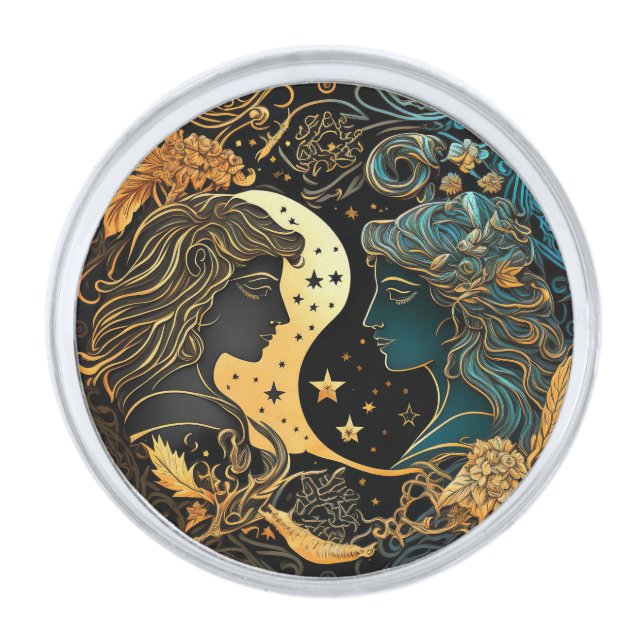 Gemini Zodiac Birth Sign Astrology Silver Finish Lapel Pin (Front)