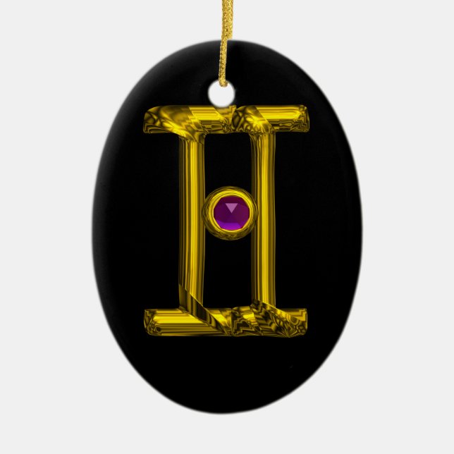 GEMINI ZODIAC BIRTHDAY JEWEL Purple Alexandrite Ceramic Ornament (Front)