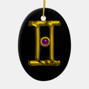 GEMINI ZODIAC BIRTHDAY JEWEL Purple Alexandrite Ceramic Ornament