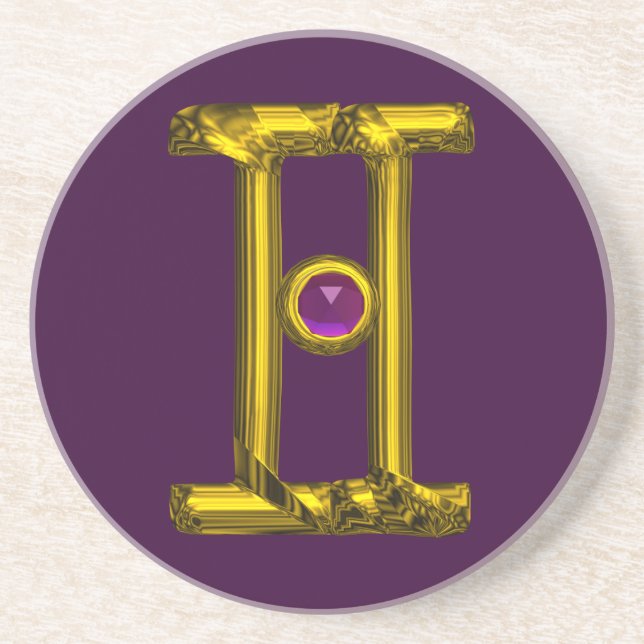 GEMINI ZODIAC BIRTHDAY JEWEL Purple Alexandrite Coaster (Front)