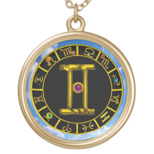 GEMINI ZODIAC BIRTHDAY JEWEL PURPLE ALEXANDRITE GOLD PLATED NECKLACE
