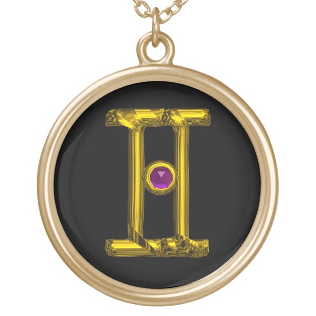 GEMINI ZODIAC BIRTHDAY JEWEL PURPLE ALEXANDRITE GOLD PLATED NECKLACE (Front)