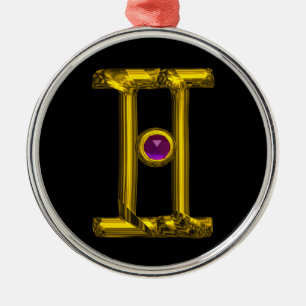 GEMINI ZODIAC BIRTHDAY JEWEL Purple Alexandrite Metal Ornament