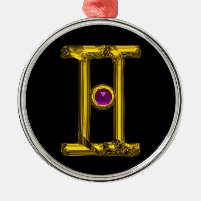 GEMINI ZODIAC BIRTHDAY JEWEL Purple Alexandrite Metal Ornament (Front)