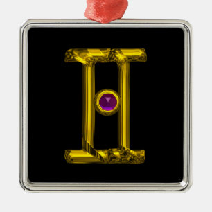 GEMINI ZODIAC BIRTHDAY JEWEL Purple Alexandrite Metal Ornament