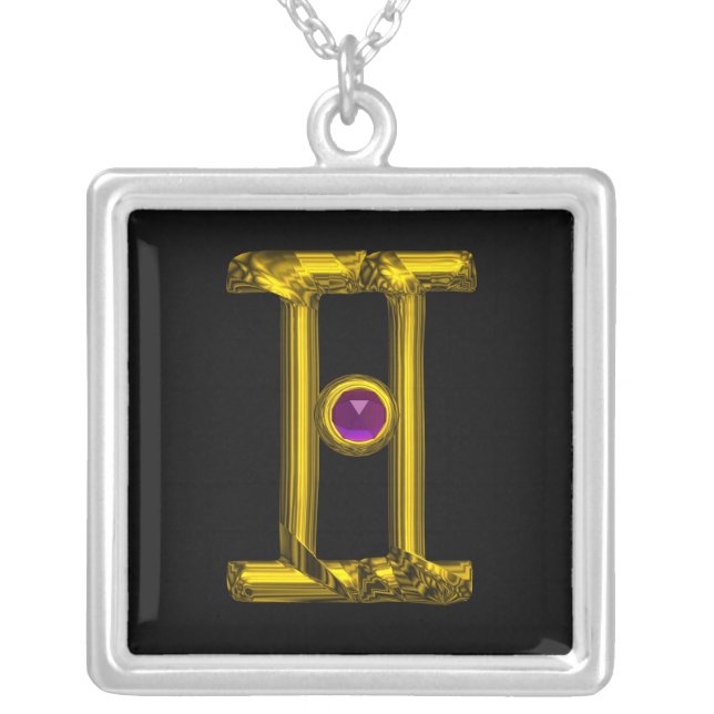 GEMINI ZODIAC BIRTHDAY JEWEL PURPLE ALEXANDRITE SILVER PLATED NECKLACE (Front)