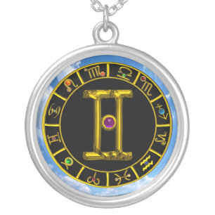 GEMINI ZODIAC BIRTHDAY JEWEL PURPLE ALEXANDRITE SILVER PLATED NECKLACE