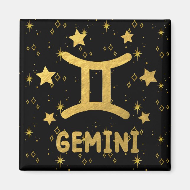 Gemini Zodiac Black and Gold Magnet (Front)