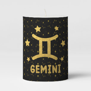 Gemini Zodiac Black and Gold Pillar Candle