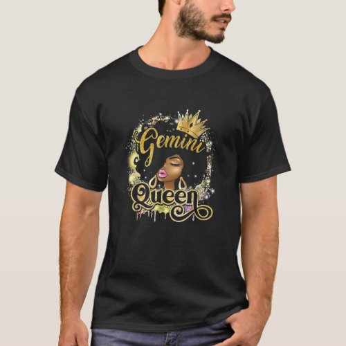 Gemini Zodiac Black Girl  Birthday Queen  Black T_Shirt