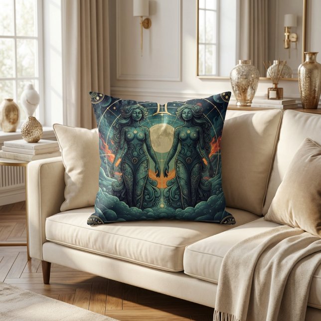 Gemini Zodiac Celestial Throw Pillow (Creator Uploaded)