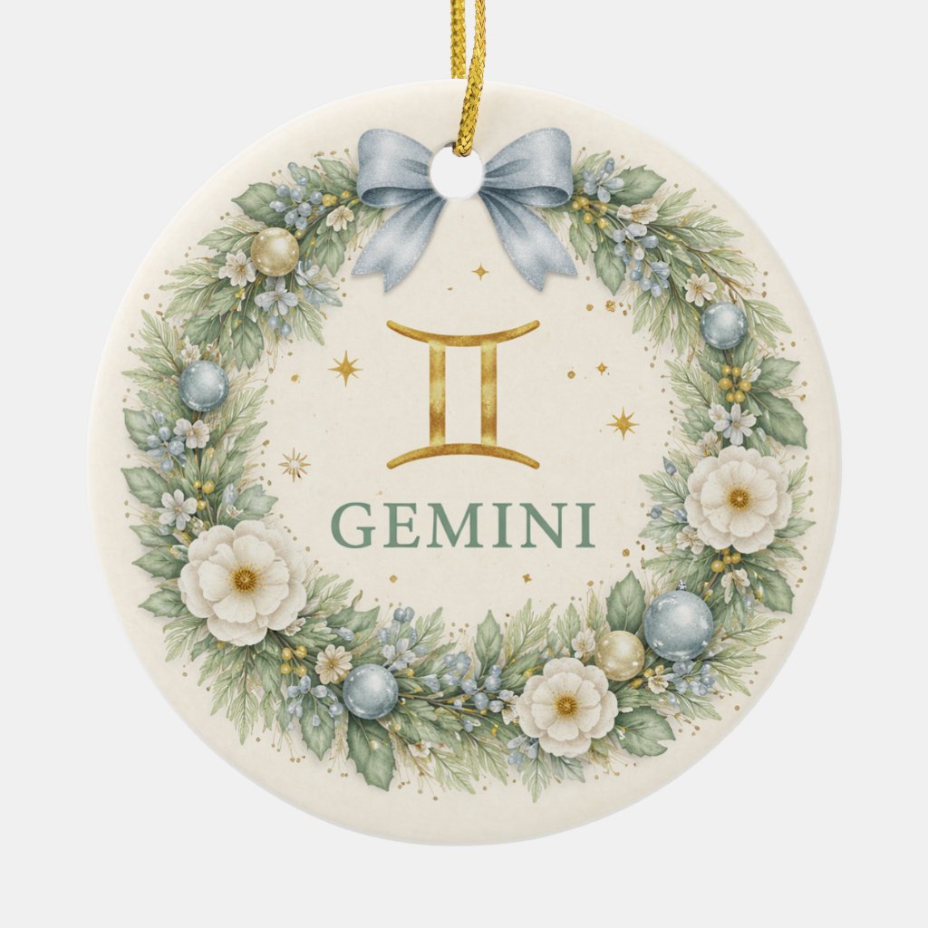 Gemini Zodiac Christmas Ornament with Winter Florals