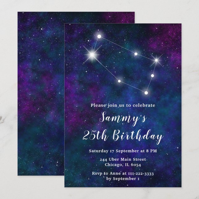 Gemini Zodiac Constellation Birthday Party Invitation (Front/Back)