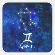 Gemini Zodiac Constellation Blue Galaxy Celestial Square Sticker at Zazzle